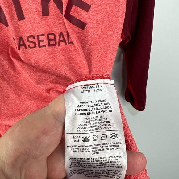 Nike Red and Maroon 3/4 Sleeve Baseball Drifit Shirt M - Picture 5 of 6